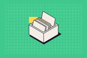 Fichier de fiches contacts en vue isométrique, illustration d'un CRM