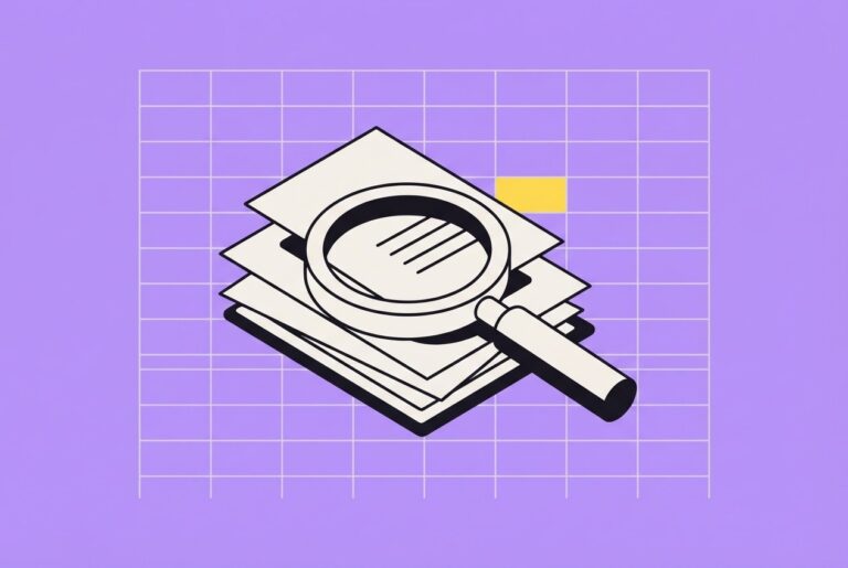Loupe posée sur une pile de documents