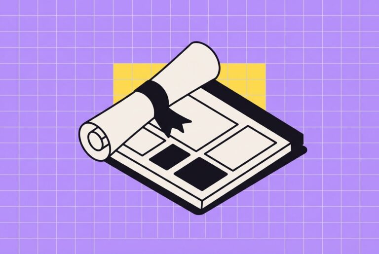 Diplôme roulé posé sur une grille de pages