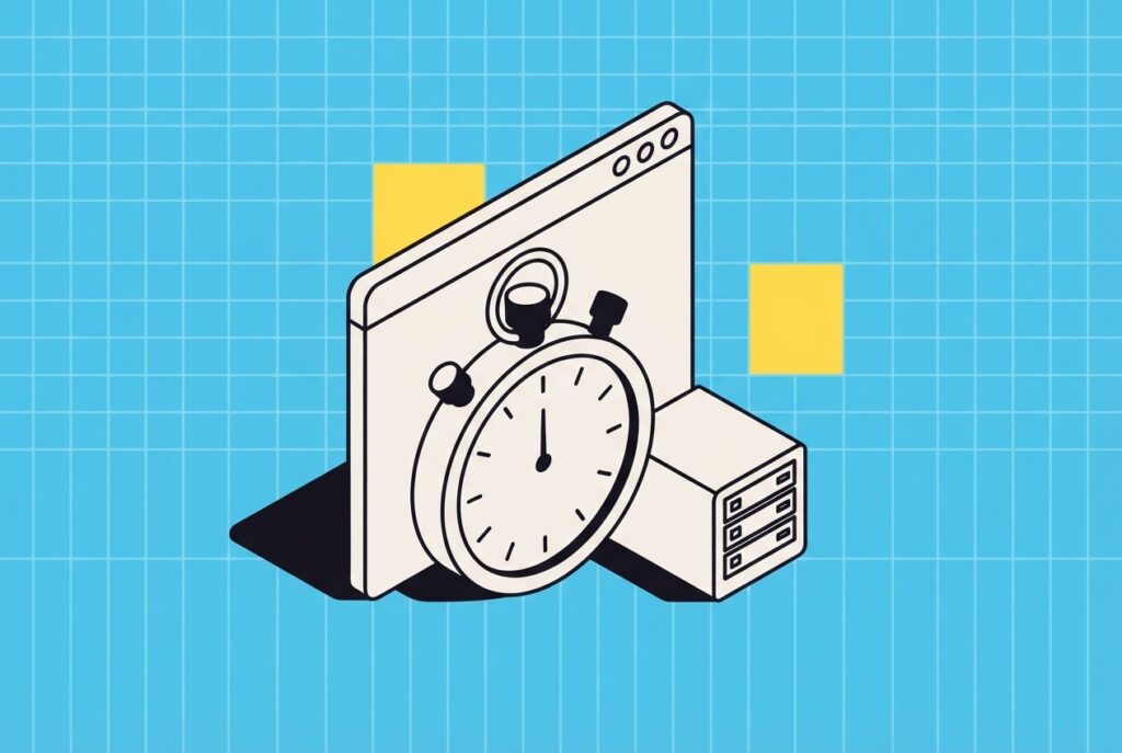 Chronomètre devant une fenêtre de navigateur et un serveur